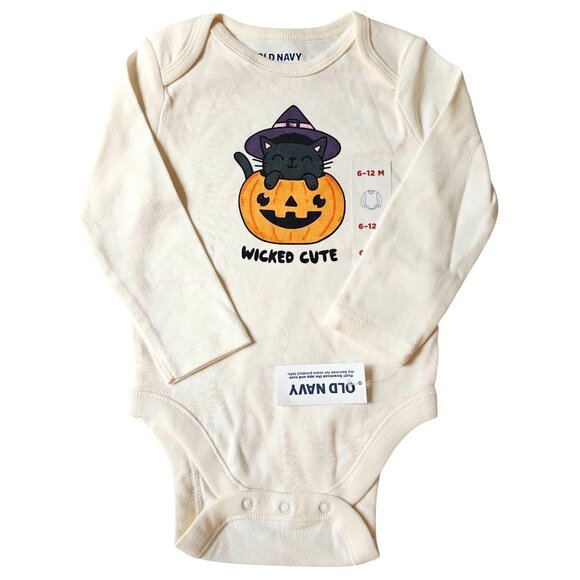 Old Navy Baby 6-12 Months Long Sleeve Halloween Bodysuit "Wicked Cute" Pumpkin C - Picture 1 of 3